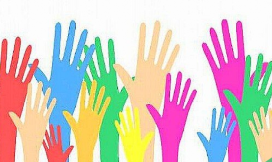 Colaboradores de la Fundación Dibujo de manos alzadas