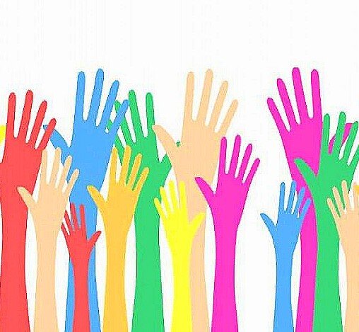 Colaboradores de la Fundación Dibujo de manos alzadas